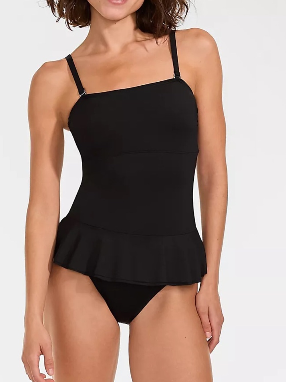 Lands End black one piece bathing suit swimsuit skirted peplum 16